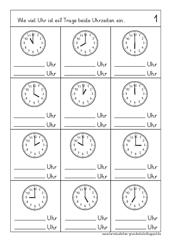 Uhrzeiten ablesen - volle Stunden (1)